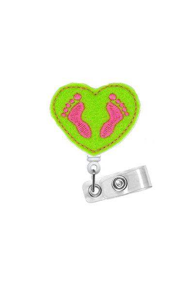 Baby feet heart green and pink - id felt badge holder - nicu badge - nurses badge holder - nurse badge - pediatric badge - newborn badge