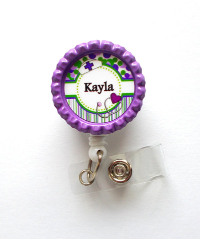 Personalized nurse flower badge purple - rn badge holder - nurse practitioner badge holder - nursing badge holder - crna badge - np badge