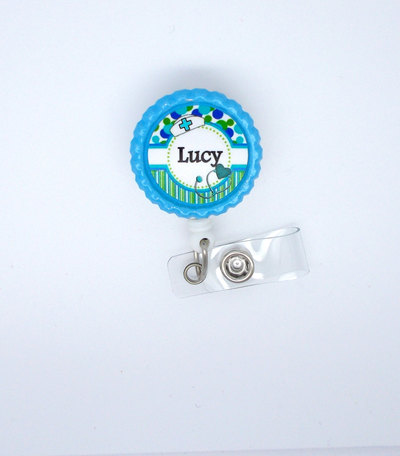 Personalized nurse flower badge blue - rn badge holder - nurse practitioner badge holder - nursing badge holder - crna badge - np badge