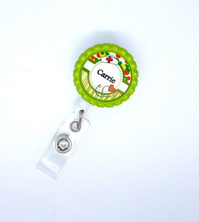 Personalized nurse flower badge green - rn badge holder - nurse practitioner badge holder - nursing badge holder - crna badge - np badge