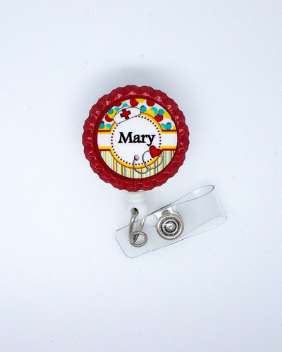 Personalized nurse flower badge red - rn badge holder - nurse practitioner badge holder - nursing badge holder - crna badge - np badge