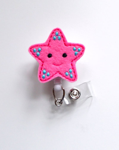 Starfish pink - retractable id felt badge holder - nurse gift - rn badge - nurse badge holder - nursing badge clip