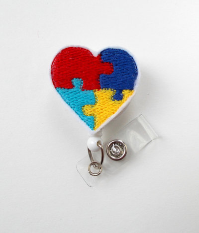 Autism awareness heart - id badge holder - id badge reel - teacher badge reel - medical badge reel - nursing badge - school badge holder