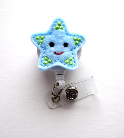 Starfish light blue - retractable id felt badge holder - nurse gift - rn badge - nurse badge holder - medical badge clip - badge reels