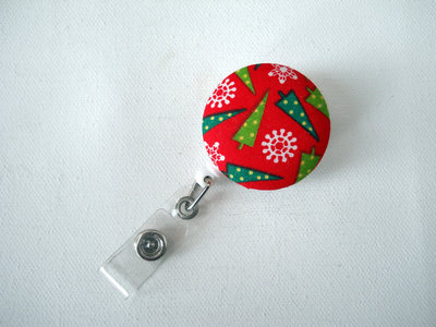 Christmas trees - holiday id badge reel - retractable id badge clip - name badge holder, handmade by jejeweled