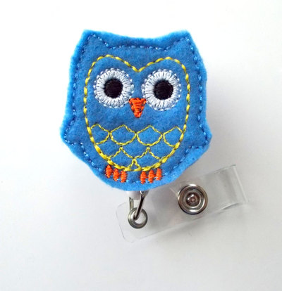 Marine blue owl - retractable id badge holder - name badge holder - cute badge clip - nursing badge - teacher badge - thebadgeshack