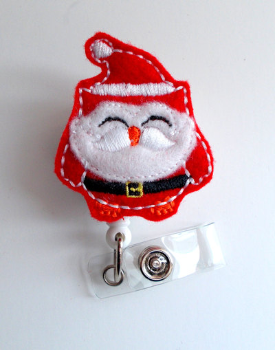 Santa owl - retractable id - name badge holder - felt badge holder - id badge holder - cute badge reel - nursing badge - christmas badge