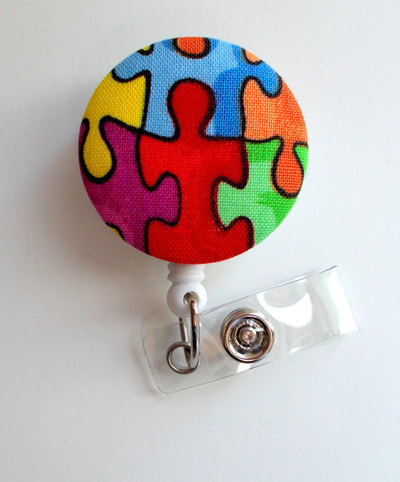 Autism awareness puzzle piece - retractable id badge holder - cute id badge reel - name tag holder - nursing badge clip