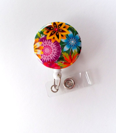 Flowers badge - id badge holder - id badge reel - floral badge reel - nursing badge - teacher badge reel - medical badge - school badge