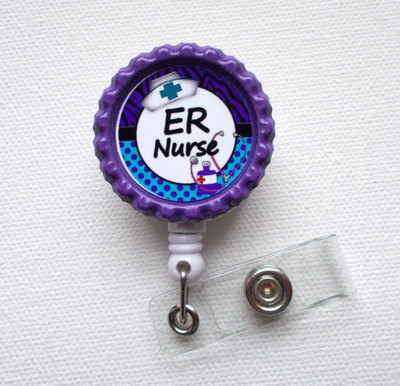 Er nurse - name tag badge - id badge holder - badge reel - nurse id badge clip - emergency room nurse badge - trauma nurse badge