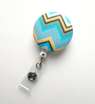 Light blue and yellow chevron - nurse badge holder - nursing badge reel - retractable id badge reel - teacher badge - male badge reel - rn