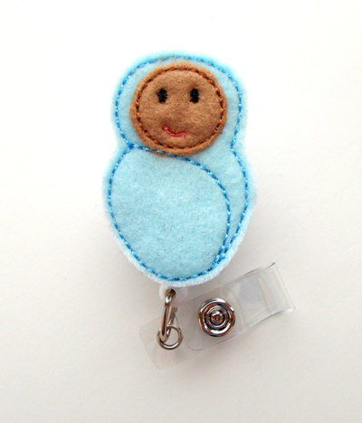 Sweet baby boy - retractable id badge reel - nicu badge holder - l&d badge reel - nurse badge holder - nursing badge clip - felt id badge