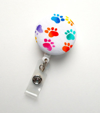 Rainbow paw print - nurse badge holder - vet badge reel - retractable badge reel - teacher badge - flower badge reel - veterinarian badge