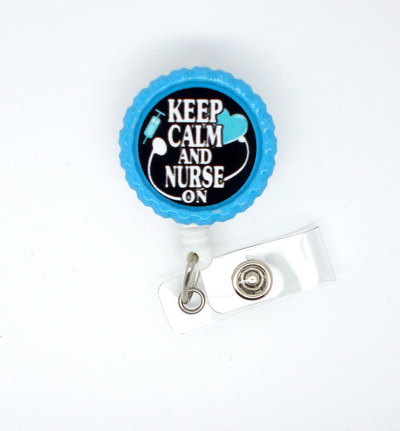 Keep calm and nurse on heart blue - badge holder - id badge - ccu nurse badge clip - nurse badge holder - nursing badge holder - rn gift