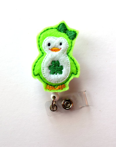 Patty the penguin - cute badge holder - nurses badge holder - felt badge - nursing badge holder - teacher badge reel - st. patricks day gift