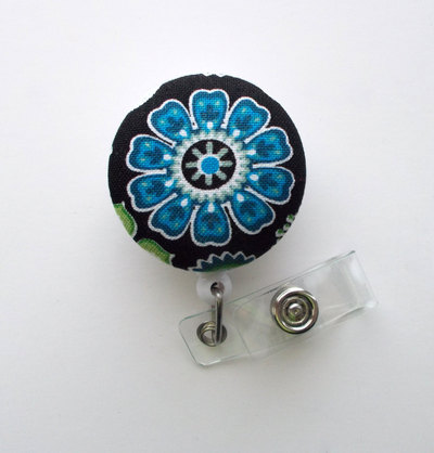 Blue pinwheel flower - cute id badge reel - nurse badge holder - nursing badge reel - retractable id badge reel - teacher badge