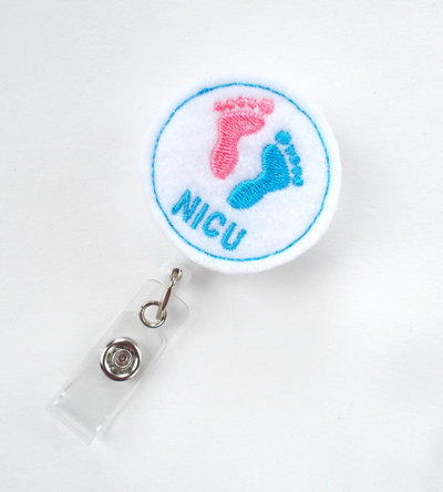 Nicu baby feet blue - retractable id felt badge holder - nurses badge holder - nurse badge - pediatric badge - newborn badge - picu