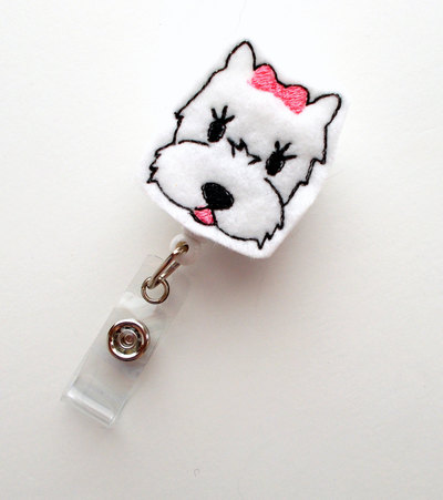 Westie - cute badge holder - nurses badge holder - felt badge holder - nursing badge holder - vet badge reel - rn badge reel
