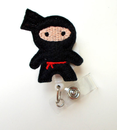 Ninja black - retractable id felt badge holder - cute badge reel - nurses badge holder - nurse badge - teacher badge
