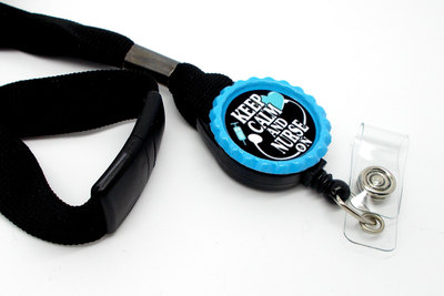 Keep calm and nurse on lanyard blue - nursing id - nurse lanyard - rn lanyard - nurse badge holder - rn badge holder - name tag holder
