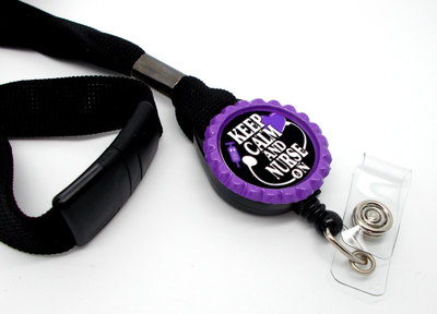 Keep calm and nurse on lanyard purple - nursing id - nurse lanyard - rn lanyard - nurse badge holder - rn badge holder - name tag holder