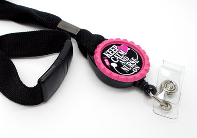 Keep calm and nurse on lanyard pink - labor and delivery lanyard - picu lanyard - nurse badge holder - rn badge holder - name tag holder