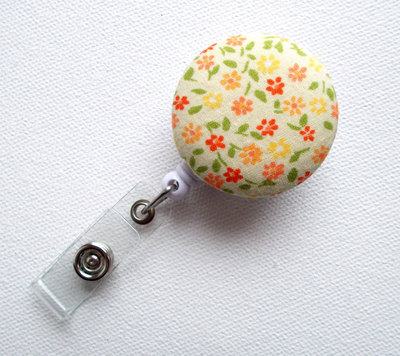 Retractable id badge holder - name badge holder - flower badge reel - nurse badge holder - teacher id badge - yellow flowers