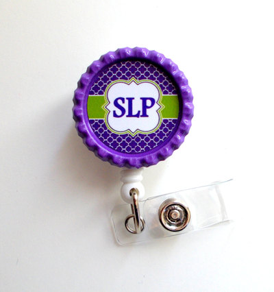 Slp badge holder lattice - id badge reel - speech language pathologist badge - medical badge clip - cute id badge reel - school staff badge