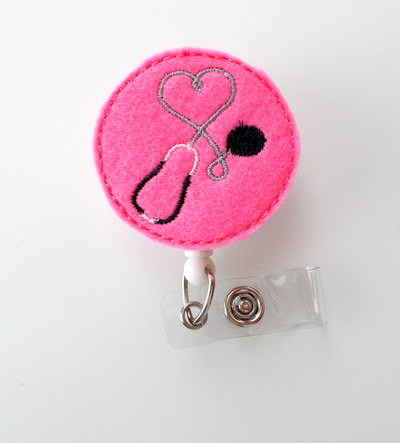 Pink stethoscope - cute badge clip - nurses badge holder - md badge - nursing badge holder - cute badge reel - rn badge reel - doctor badge