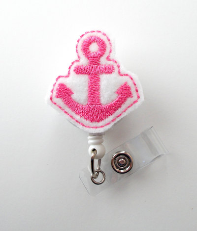 Anchor pink - retractable badge reel - md badge holder - cute badge reel - nurse badge holder - nursing badge clip - sea pass badge
