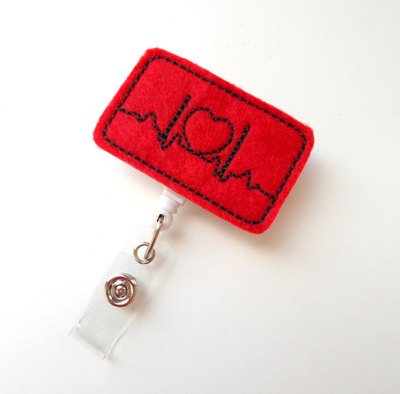 Ekg - cute badge holder - nurses badge reel - felt badge holder - nursing badge holder - cardiac badge reel - teacher badge clip