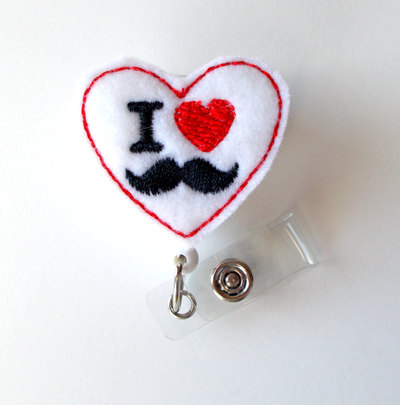 Mustache love - cute badge holder - nurses badge holder - felt badge holder - nursing badge holder - cute badge reel - rn badge reel