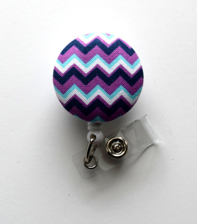Purple and blue chevron stripe - retractable id badge holder - cute id badge reel - name tag holder - nursing badge clip