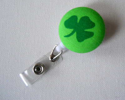 St. patrick's day clover - id badge reel - cover button badge holder - rn badge holder - nurses badge reel