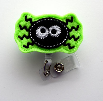 Green spider - retractable id badge reel - name badge holder - nursing badge - nurse badge holder - nursing badge clip - felt badge