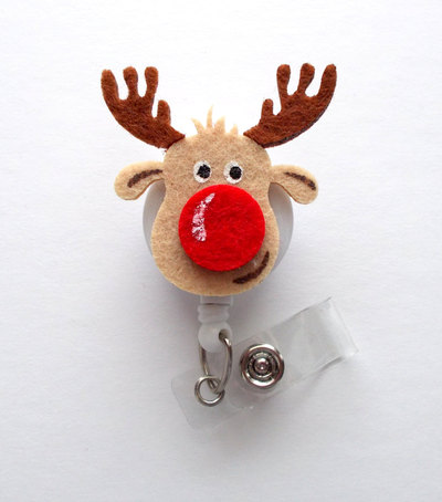 Rudy reindeer - retractable id felt badge holder - christmas badge reel - nurses badge holder - pharmacy badge - teacher badge - rn