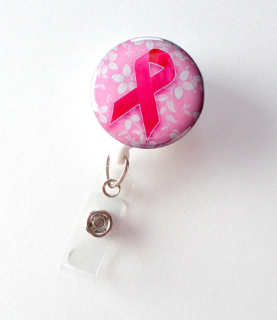 Breast cancer awareness floral - id badge holder - lanyard - breast cancer badge reel - nursing badge - teacher badge reel - medical badge