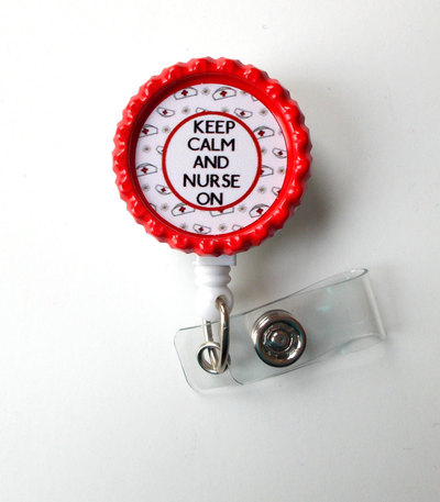 Keep calm and nurse on nurse cap red and white - nursing badge holder - rn name badge - nurses badge - cute id badge reel - nurse gift