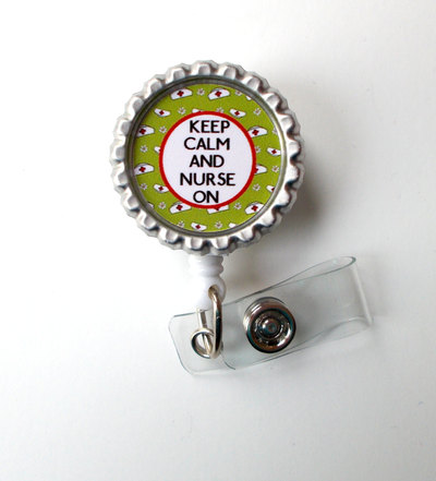 Keep calm and nurse on nurse cap green and red - nursing badge holder - rn name badge - nurses badge - cute id badge reel - nurse gift