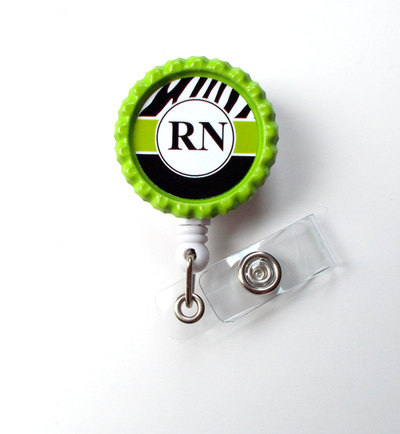Rn badge holder green - id badge reel - name tag badge - nursing badge - nurse badge clip - cute id badge reel