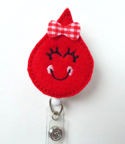 Smiling blood drop - retractable badge reel - name badge holder - cute badge reel - badge reels - lab technician badge - hospital badges