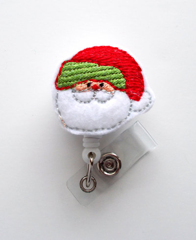 Santa red and green - retractable id badge reel - rn badge holder - nursing badge - nurse badge holder - teacher badge clip - holiday badge
