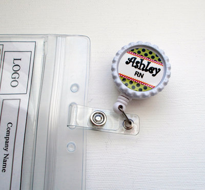 Personalized rn green dots - name badge holder - rn badge - cute badge reel - id badge clip