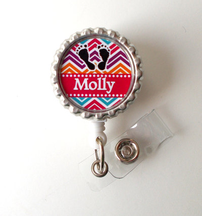 Personalized chevron baby feet - rn badge holder - nurse badge holder - nursing badge holder - nicu badge - labor and delivery badge reel