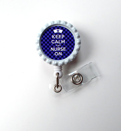 Keep calm and nurse on - tartan plum - retractable id badge holder - nursing badge reel - nurses badge holder - nurse id badge clip