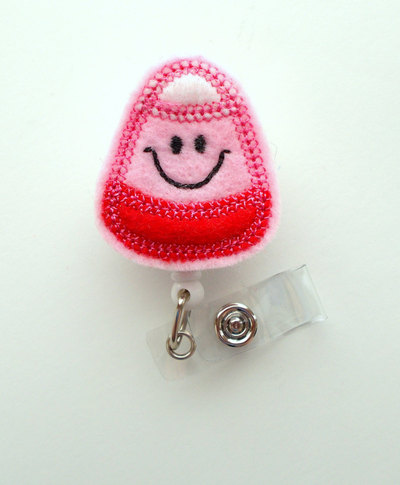 Pink and red candy corn - name badge holder - cute badge reel - nurse badge holder - nursing badge clip - teacher badge reel - rn badge clip