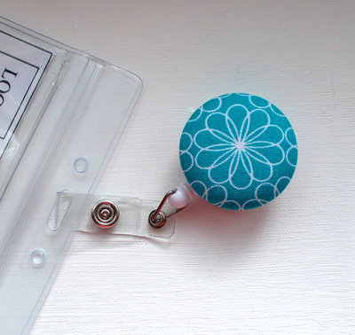 Blue and white daisy - retractable id badge reel - name badge holder - nursing badge clip - teacher badge reel - nurse badge pull