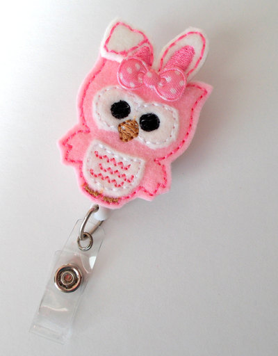 Easter bunny owl - retractable id felt badge holder - pediatric badge reel - nurses badge holder - nurse badge - teacher badge - np badge