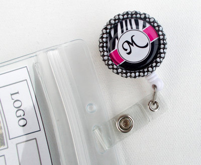 Personalized initial pink zebra - nurse badge holder - teacher badge reel - name tag badge - nursing badge - personalized badge
