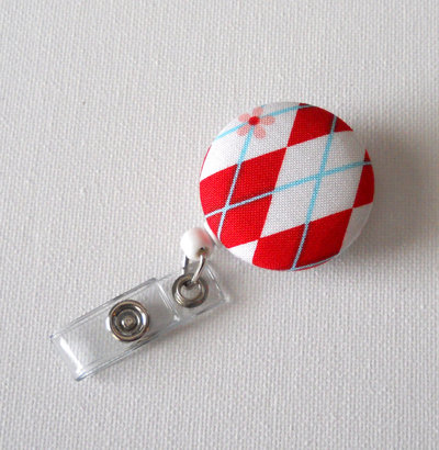 Name badge holder - retractable badge clip - nursing badge reel - nurse badge holder - teacher id reel - cute id badge - argyle